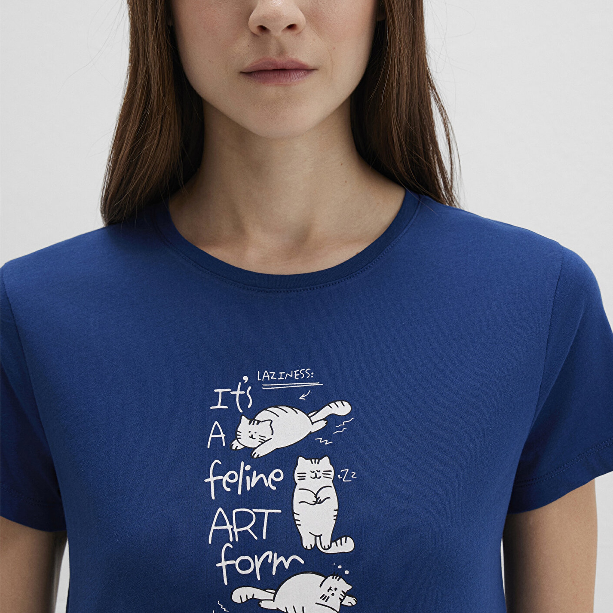 Mavi Kedi Baskılı Lacivert Tişört Semi Slim Fit / Yarı Dar Kesim 1613471-82625