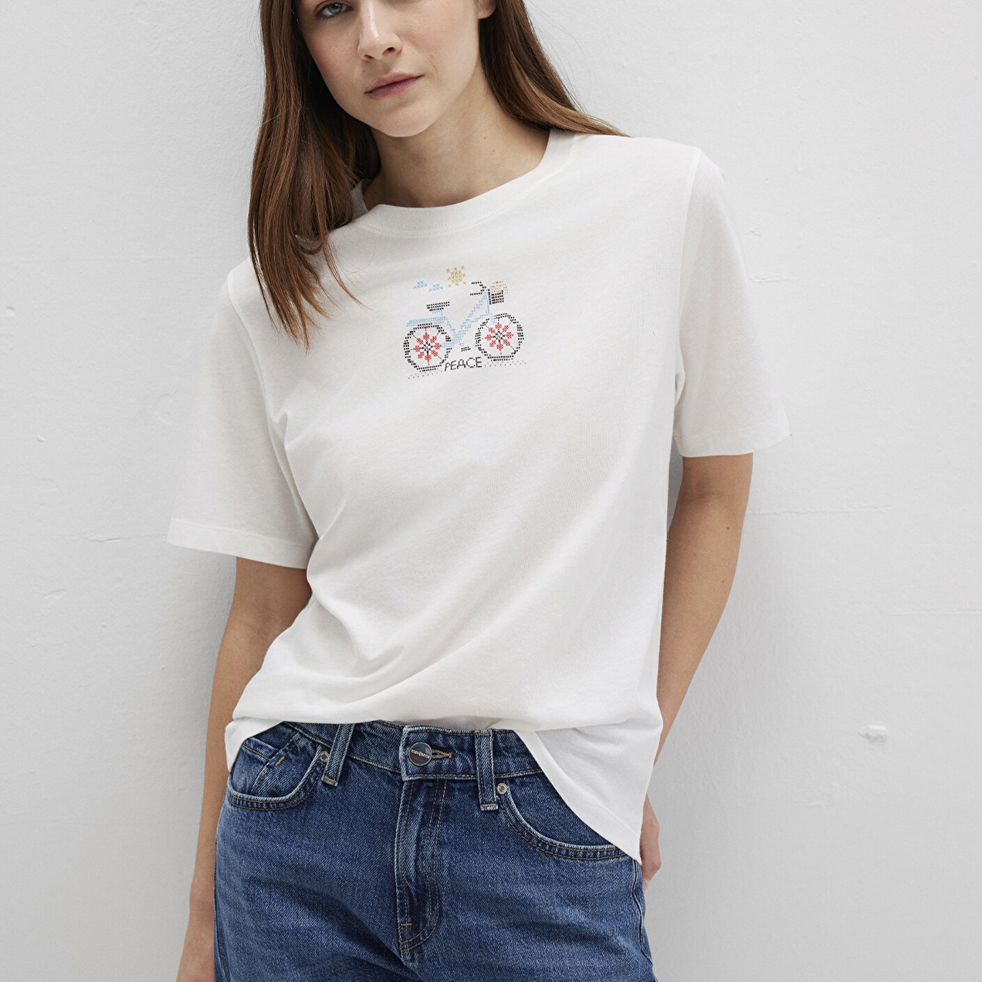 Mavi Bisiklet Baskılı Beyaz Tişört Regular Fit / Normal Kesim 1613469-70057