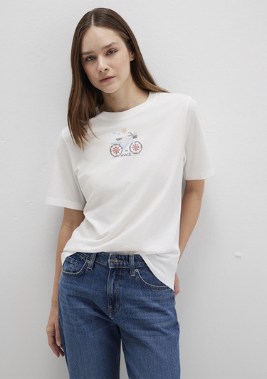  Mavi Bisiklet Baskılı Beyaz Tişört Regular Fit / Normal Kesim 1613469-70057