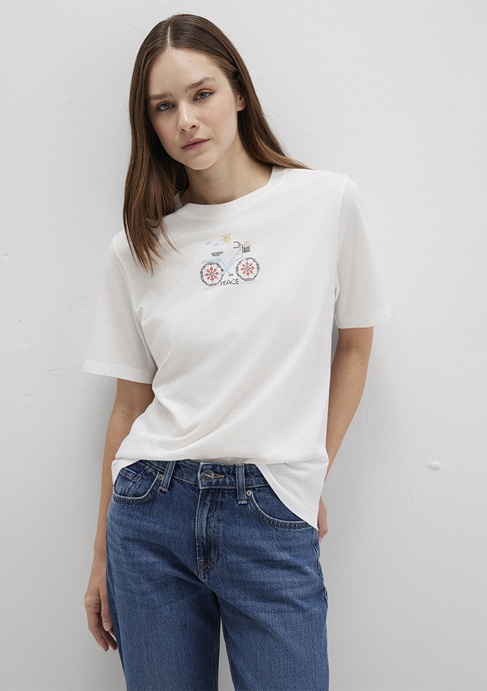  Mavi Bisiklet Baskılı Beyaz Tişört Regular Fit / Normal Kesim 1613469-70057