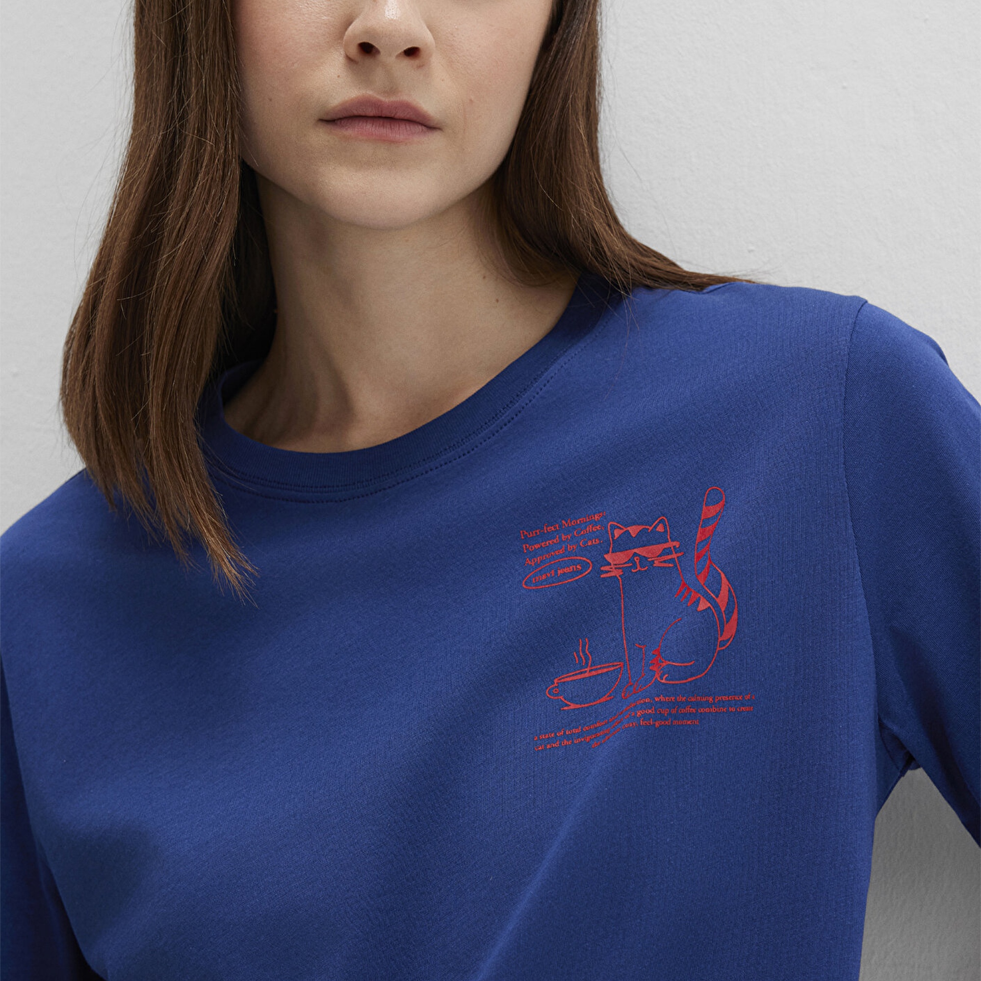 Mavi Kedi Baskılı Lacivert Tişört Regular Fit / Normal Kesim 1613474-70899