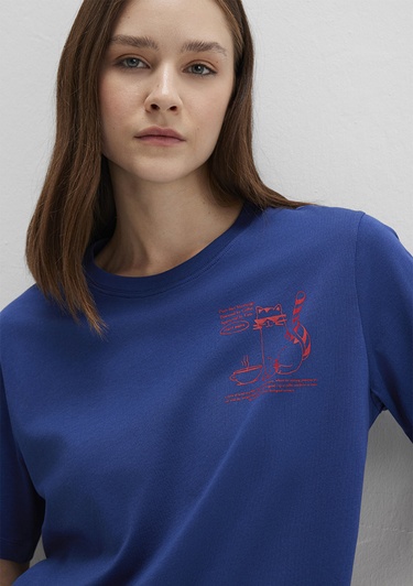  Mavi Kedi Baskılı Lacivert Tişört Regular Fit / Normal Kesim 1613474-70899