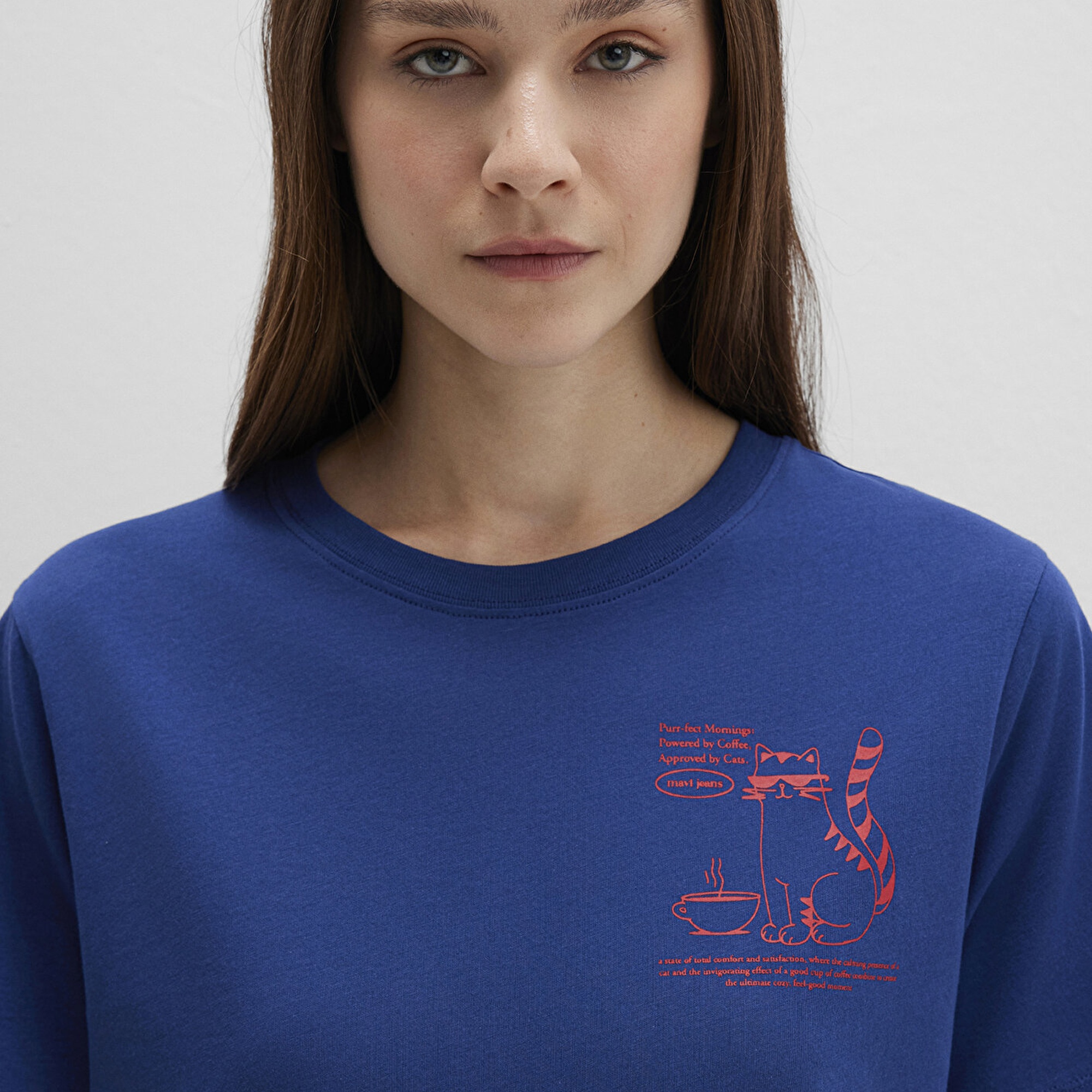 Mavi Kedi Baskılı Lacivert Tişört Regular Fit / Normal Kesim 1613474-70899