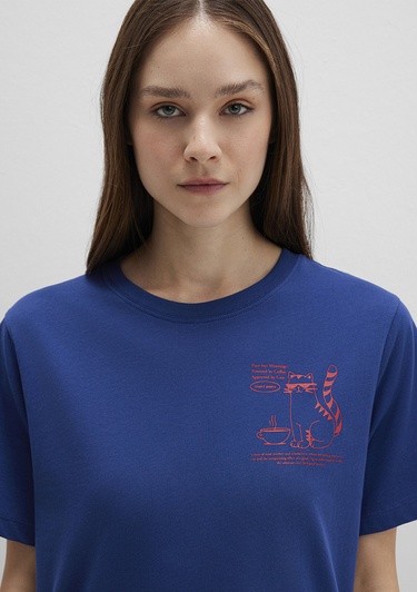  Mavi Kedi Baskılı Lacivert Tişört Regular Fit / Normal Kesim 1613474-70899