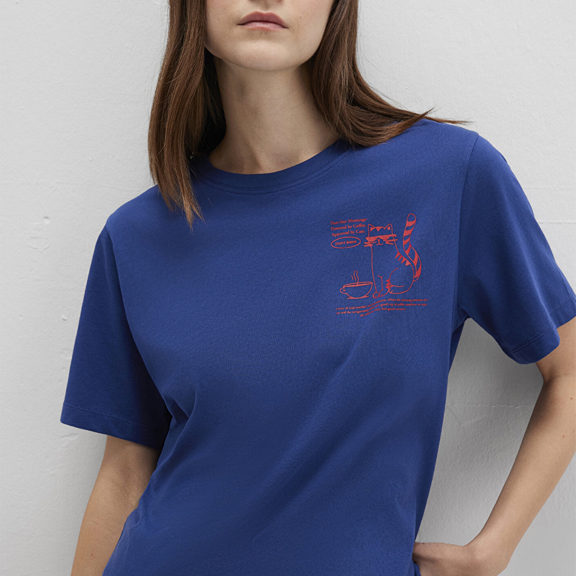 Mavi Kedi Baskılı Lacivert Tişört Regular Fit / Normal Kesim 1613474-70899