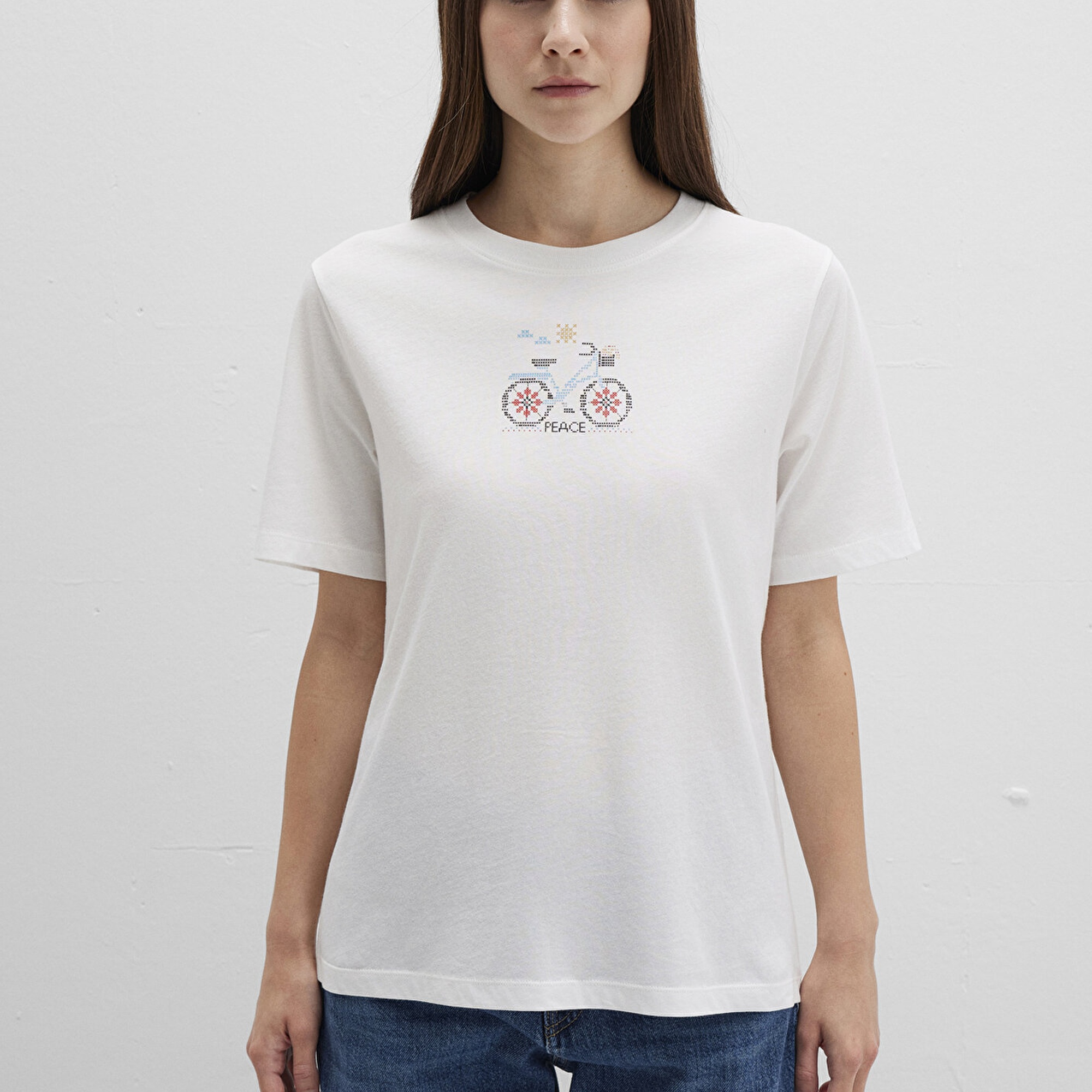 Mavi Bisiklet Baskılı Beyaz Tişört Regular Fit / Normal Kesim 1613469-70057