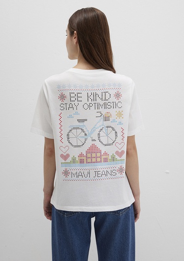  Mavi Bisiklet Baskılı Beyaz Tişört Regular Fit / Normal Kesim 1613469-70057