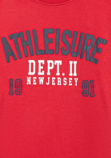  Mavi Baskılı Kırmızı Tişört Loose Fit / Bol Rahat Kesim 6610358-85905