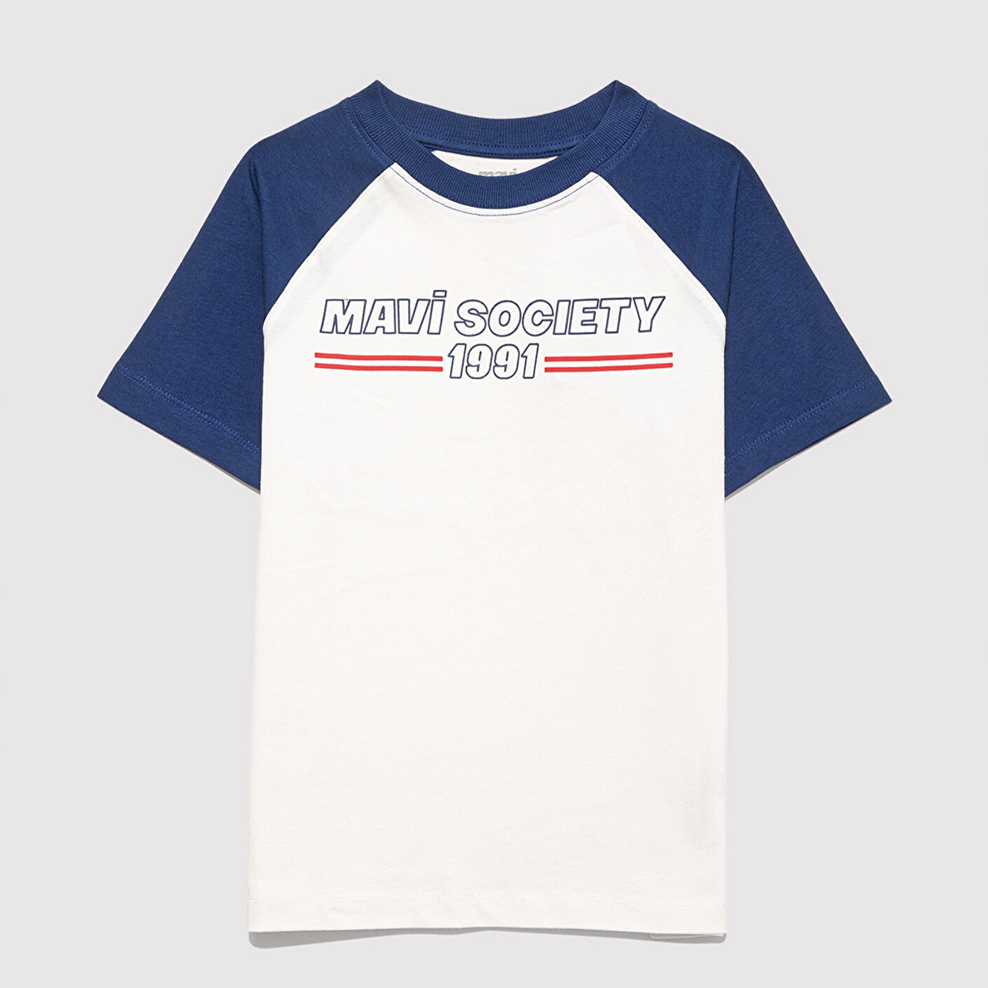 Mavi Baskılı Beyaz Tişört Loose Fit / Bol Rahat Kesim 6610357-70057