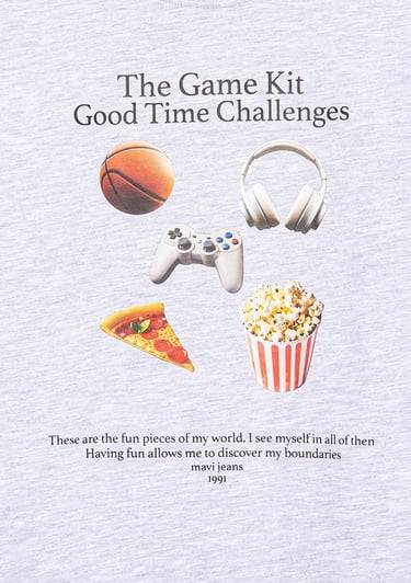  Mavi Baskılı Gri Tişört Loose Fit / Bol Rahat Kesim 6610359-88467