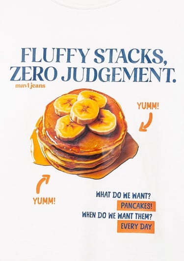  Mavi Baskılı Ekru Tişört Loose Fit / Bol Rahat Kesim 6610360-70057