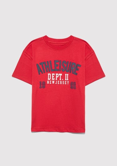  Mavi Baskılı Kırmızı Tişört Loose Fit / Bol Rahat Kesim 6610358-85905