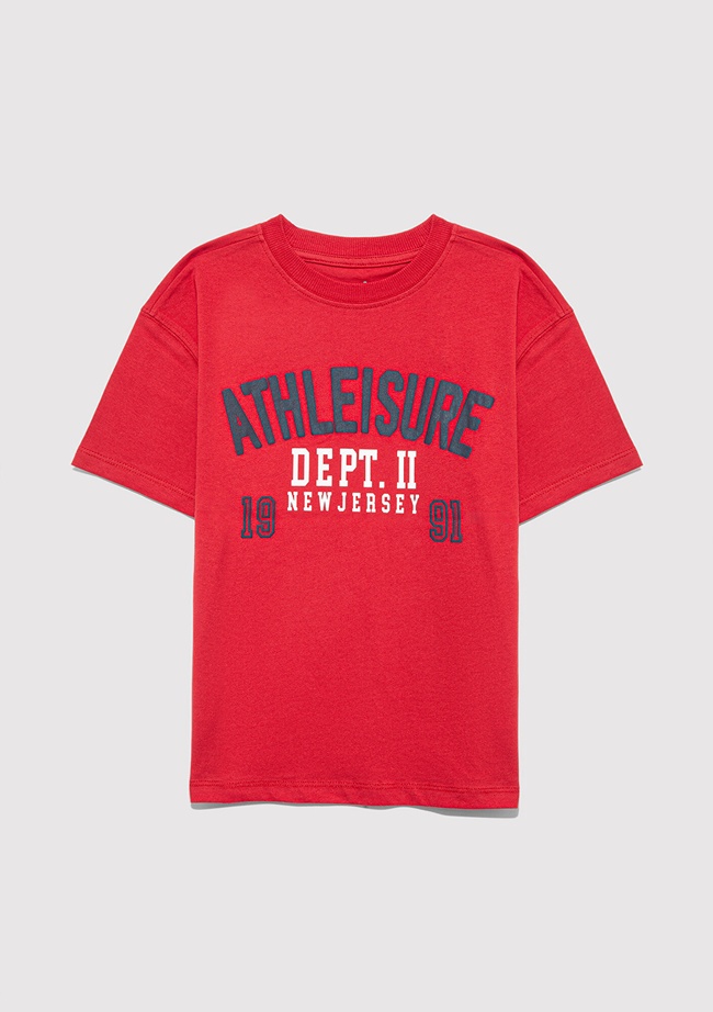  Mavi Baskılı Kırmızı Tişört Loose Fit / Bol Rahat Kesim 6610358-85905