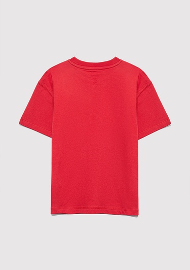  Mavi Baskılı Kırmızı Tişört Loose Fit / Bol Rahat Kesim 6610358-85905