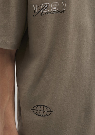  Mavi Baskılı Kahverengi Tişört Relaxed Fit / Rahat Kesim 0612912-70355