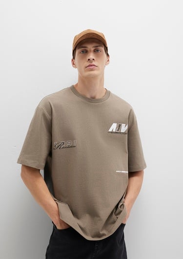  Mavi Baskılı Kahverengi Tişört Relaxed Fit / Rahat Kesim 0612912-70355