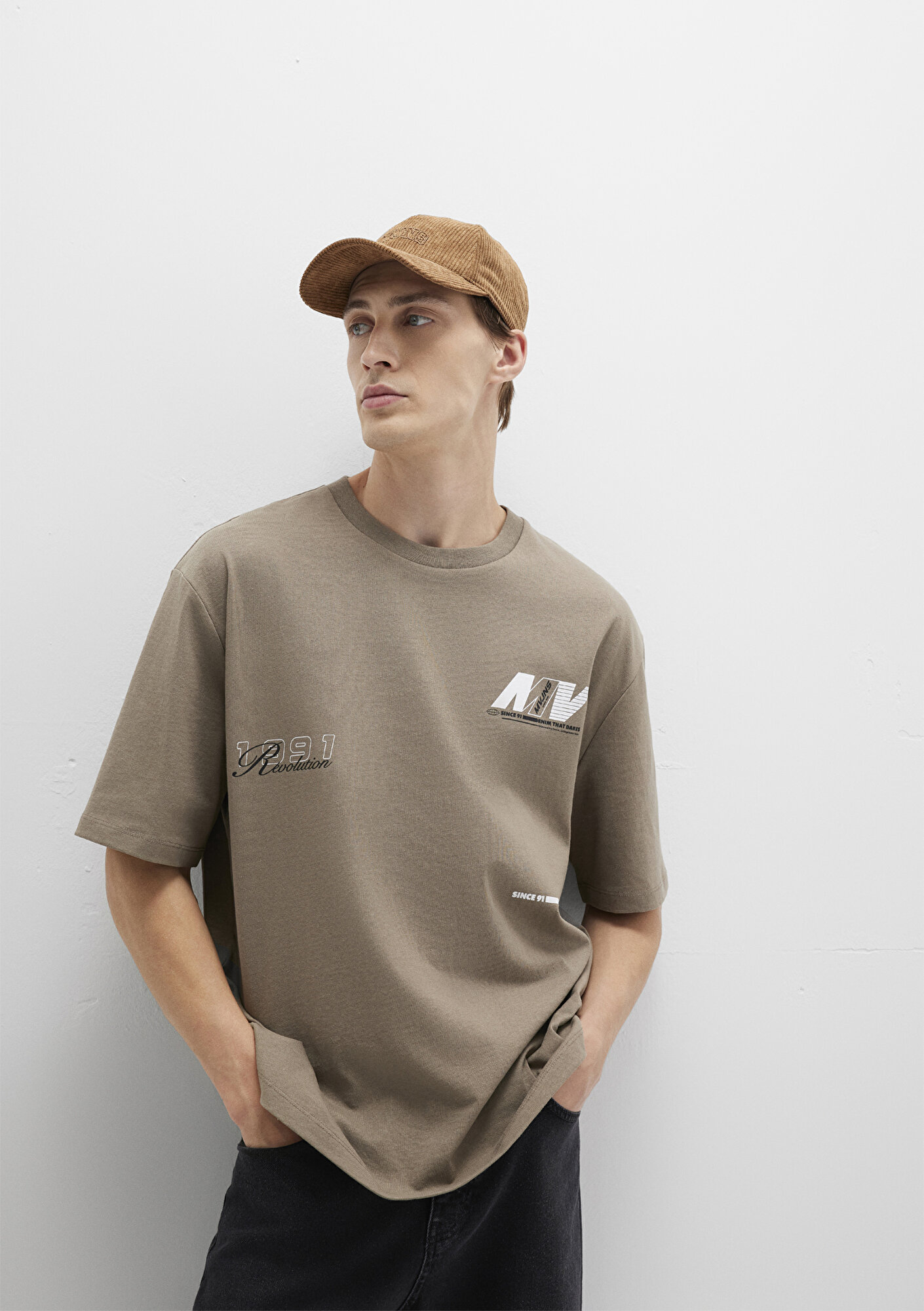  Mavi Baskılı Kahverengi Tişört Relaxed Fit / Rahat Kesim 0612912-70355