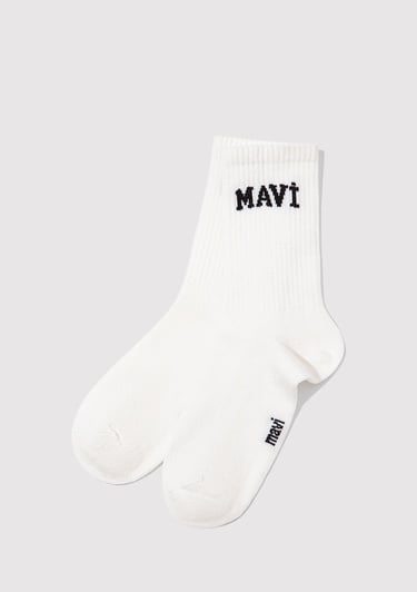  Mavi Mavi Logo Baskılı Beyaz Soket Çorap 1912726-23248