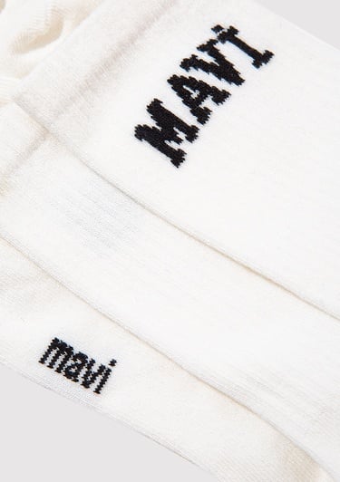  Mavi Mavi Logo Baskılı Beyaz Soket Çorap 1912726-23248