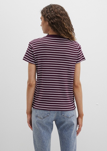  Mavi Mavi Logo Baskılı Çizgili Bordo Tişört Regular Fit / Normal Kesim 1613562-87982