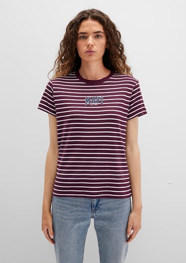  Mavi Mavi Logo Baskılı Çizgili Bordo Tişört Regular Fit / Normal Kesim 1613562-87982