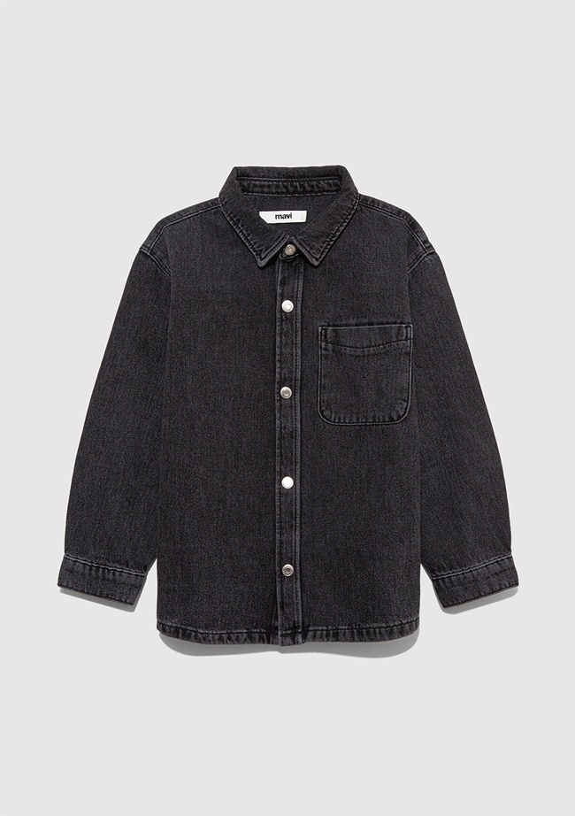  Mavi Bob 90lar Antrasit Denim Jean Gömlek Oversize / Geniş Kesim 6210000-89447