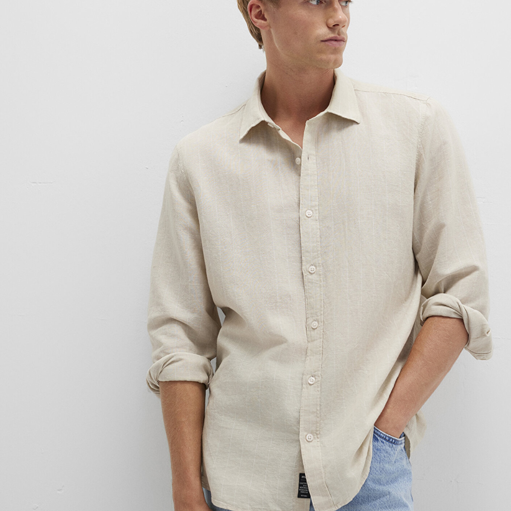 Mavi Çizgili Bej Gömlek Regular Fit / Normal Kesim 0211704-90925