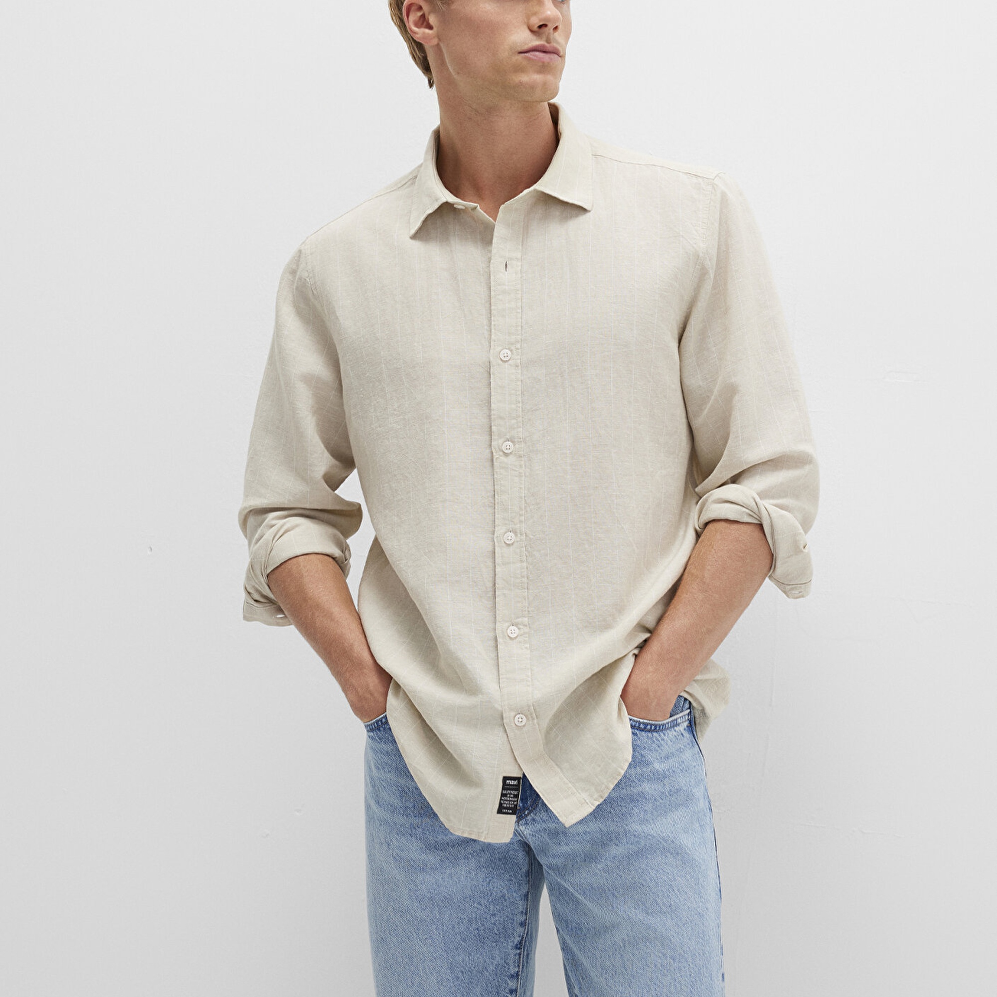 Mavi Çizgili Bej Gömlek Regular Fit / Normal Kesim 0211704-90925