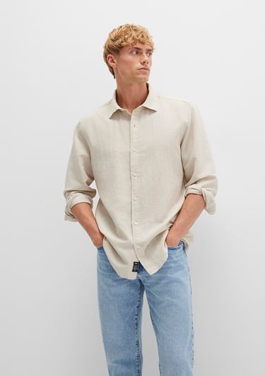  Mavi Çizgili Bej Gömlek Regular Fit / Normal Kesim 0211704-90925