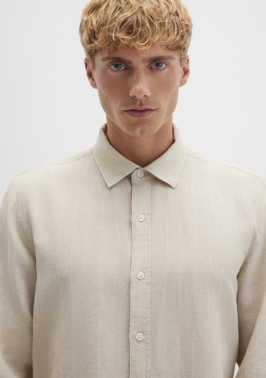  Mavi Çizgili Bej Gömlek Regular Fit / Normal Kesim 0211704-90925