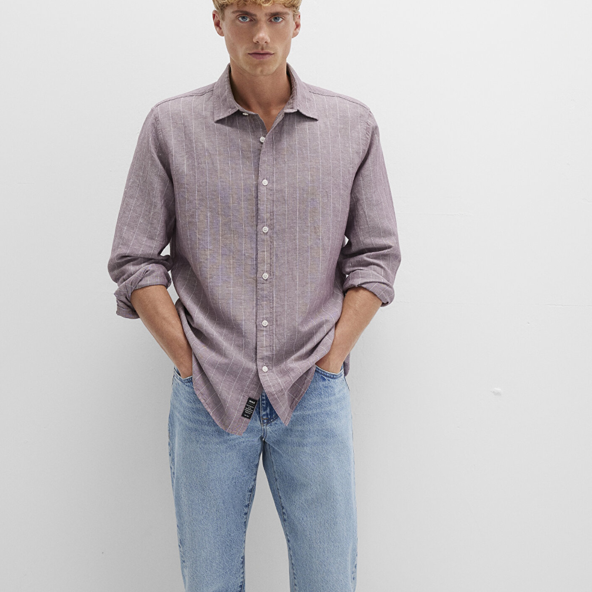 Mavi Çizgili Mor Gömlek Regular Fit / Normal Kesim 0211704-90926