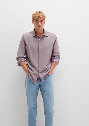  Mavi Çizgili Mor Gömlek Regular Fit / Normal Kesim 0211704-90926