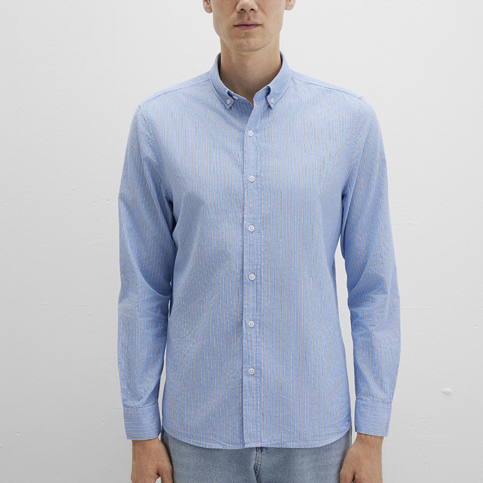 Mavi Çizgili Mavi Gömlek Regular Fit / Normal Kesim 0211710-90934