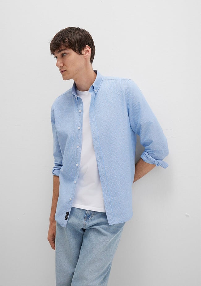  Mavi Çizgili Mavi Gömlek Regular Fit / Normal Kesim 0211710-90934