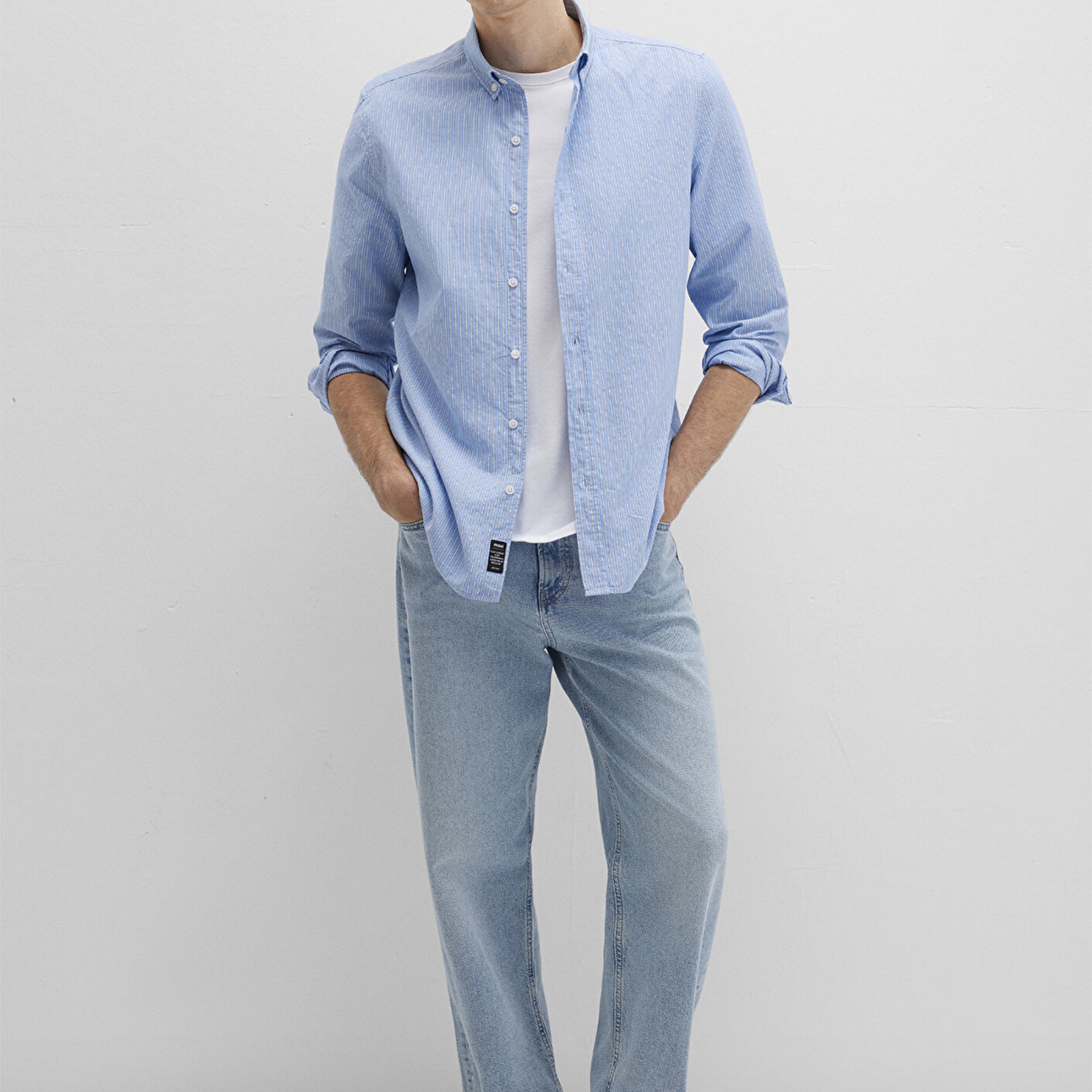 Mavi Çizgili Mavi Gömlek Regular Fit / Normal Kesim 0211710-90934