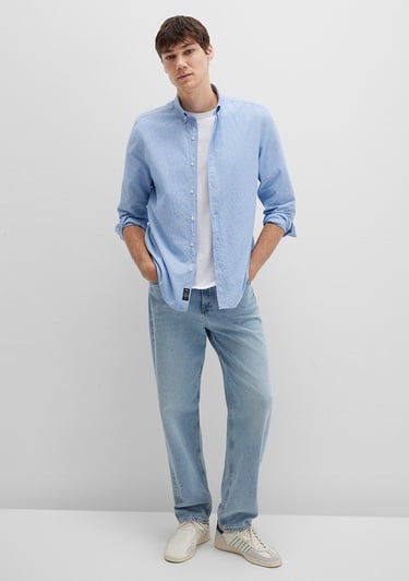  Mavi Çizgili Mavi Gömlek Regular Fit / Normal Kesim 0211710-90934