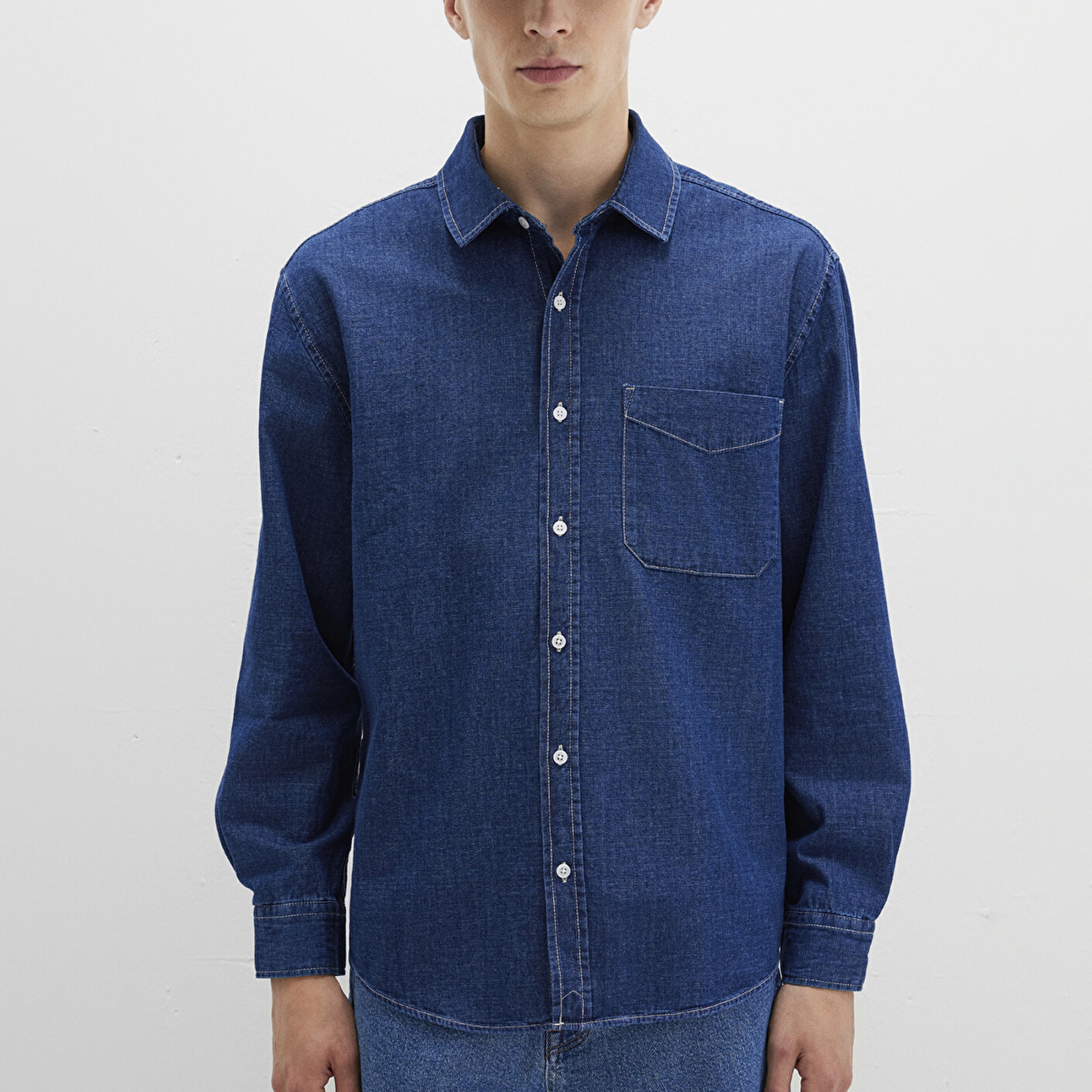 Mavi Lacivert Gömlek Loose Fit / Bol Rahat Kesim 0211642-85481