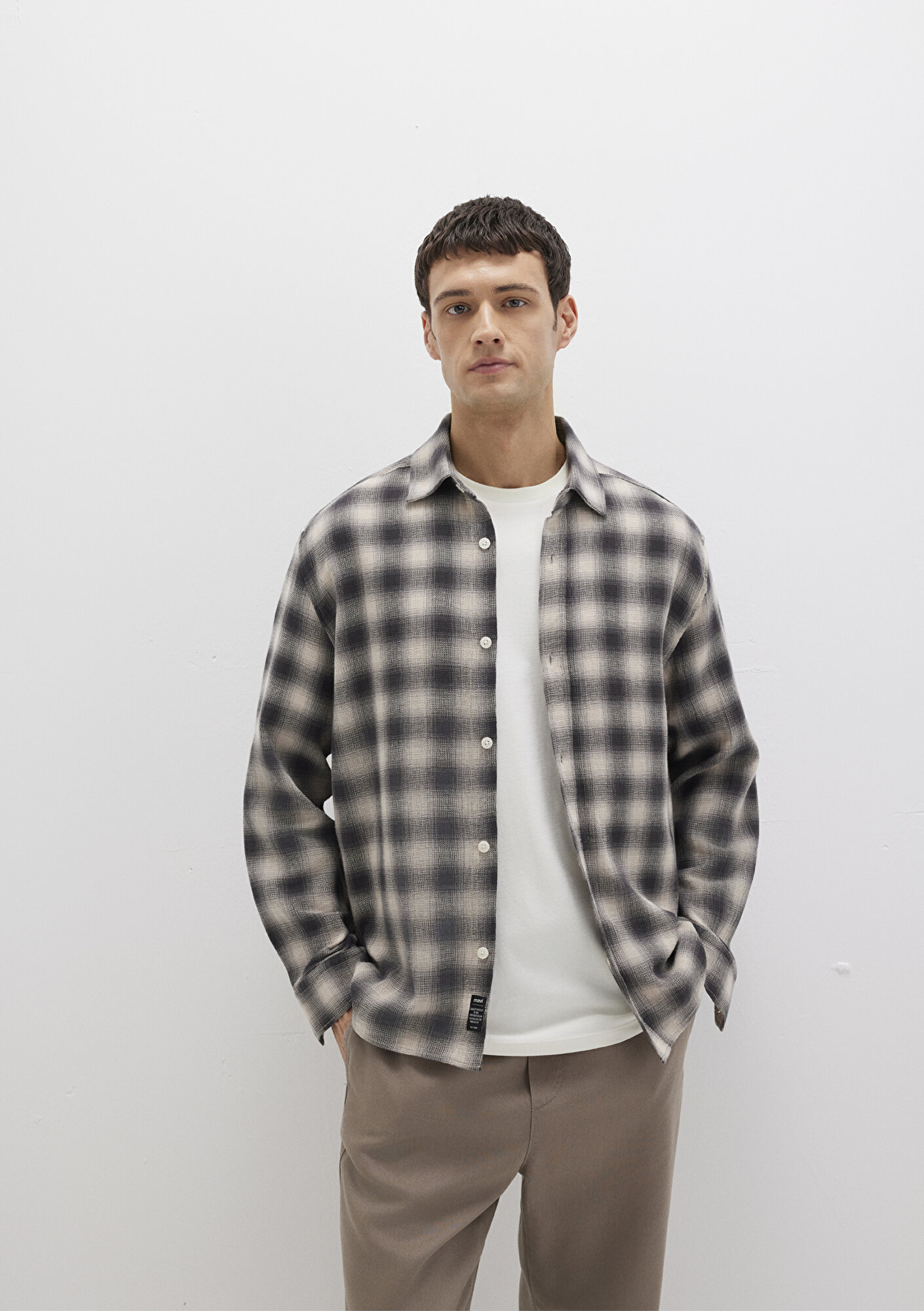  Mavi Kareli Gri Gömlek Loose Fit / Bol Rahat Kesim 0211646-90858