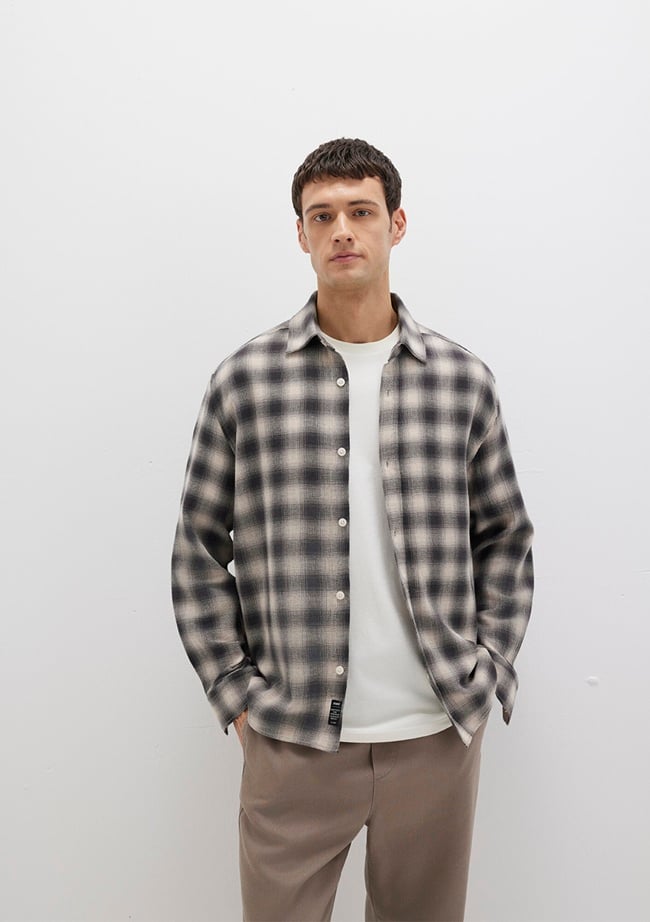  Mavi Kareli Gri Gömlek Loose Fit / Bol Rahat Kesim 0211646-90858