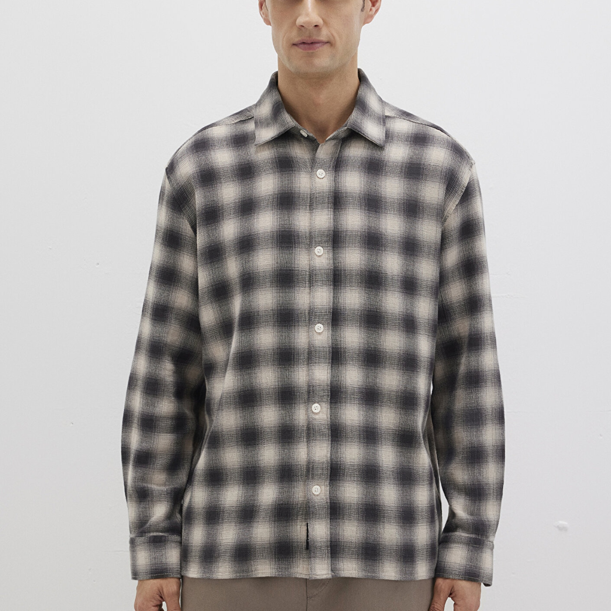 Mavi Kareli Gri Gömlek Loose Fit / Bol Rahat Kesim 0211646-90858