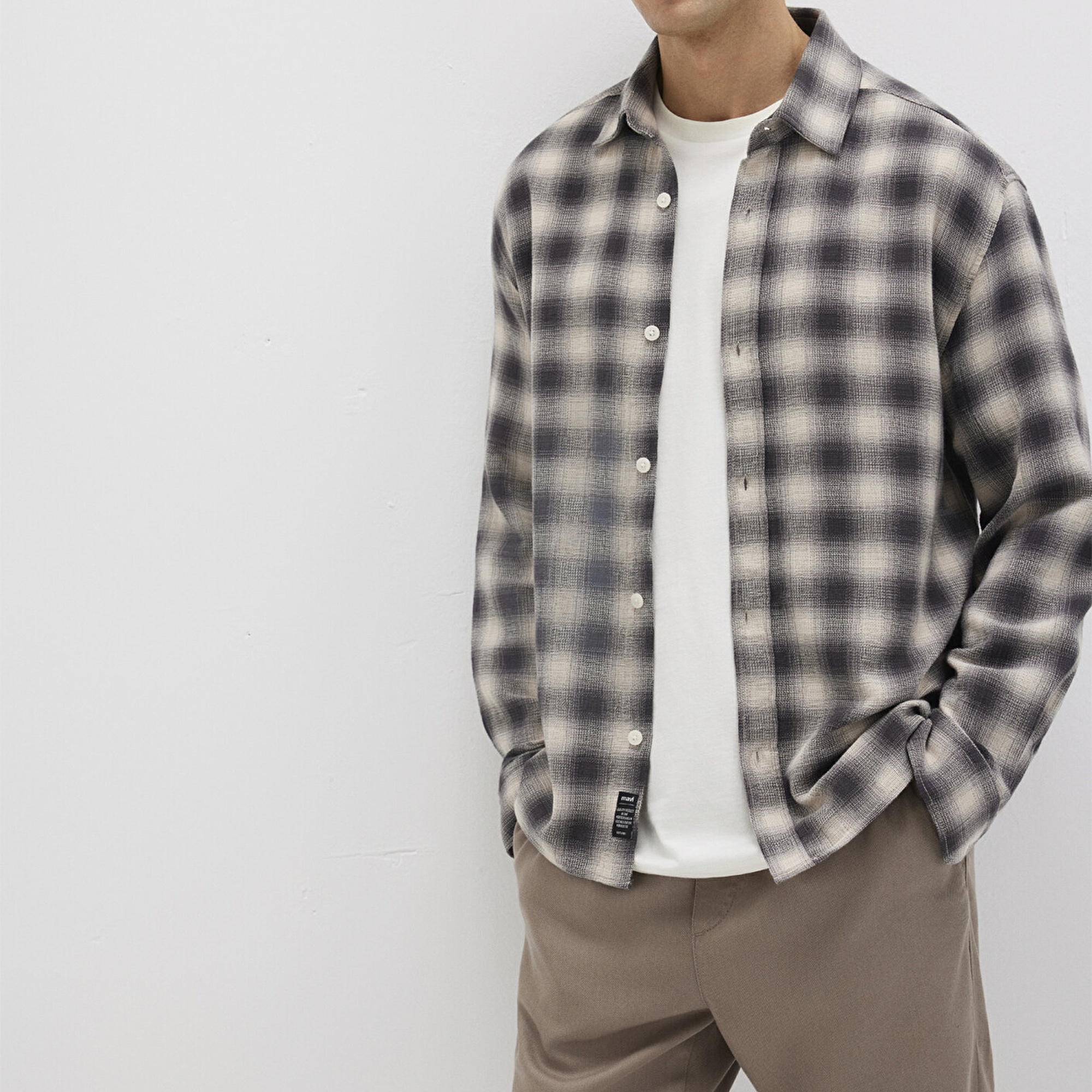 Mavi Kareli Gri Gömlek Loose Fit / Bol Rahat Kesim 0211646-90858