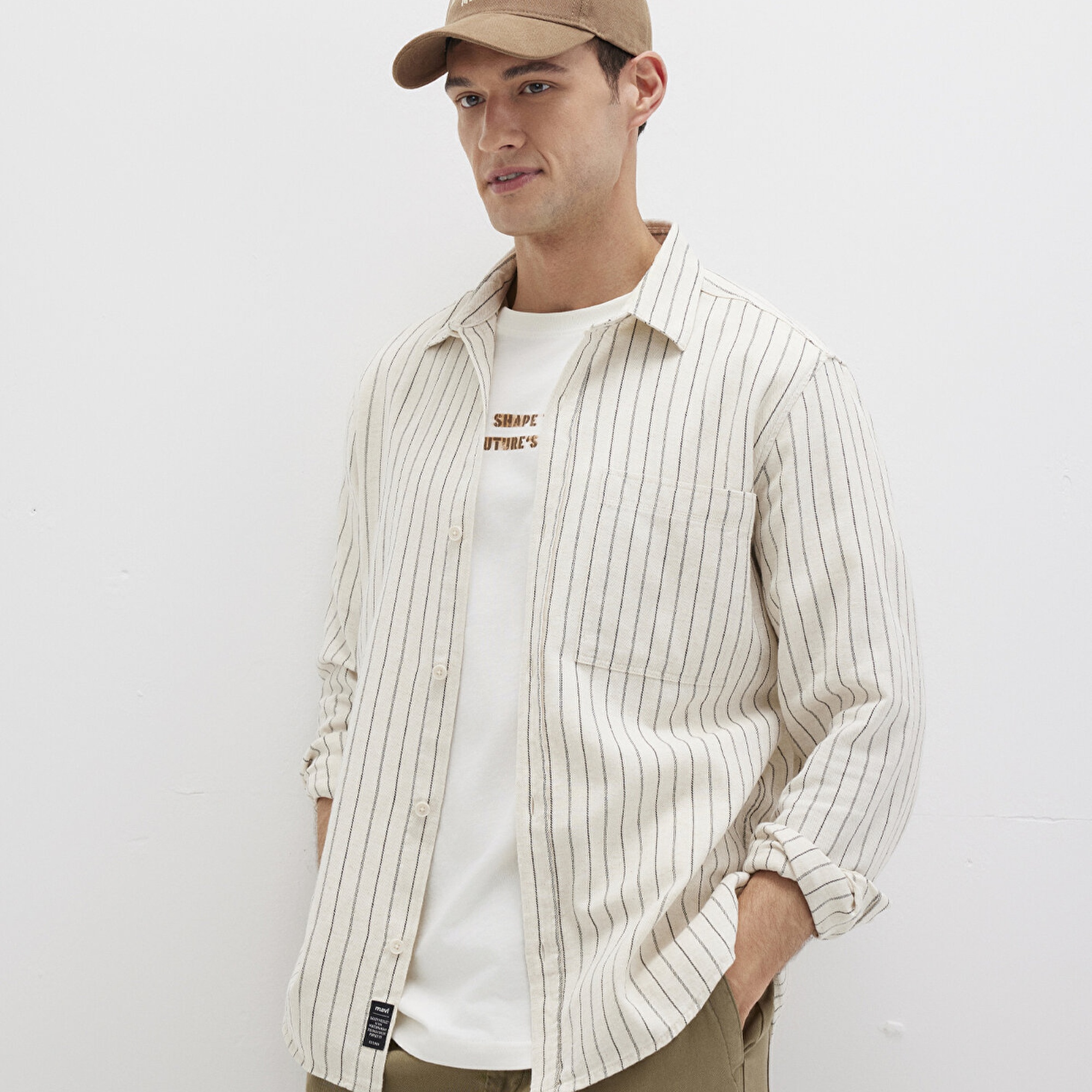 Mavi Çizgili Bej Gömlek Regular Fit / Normal Kesim 0211702-90923