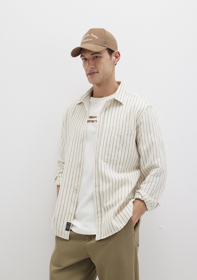  Mavi Çizgili Bej Gömlek Regular Fit / Normal Kesim 0211702-90923