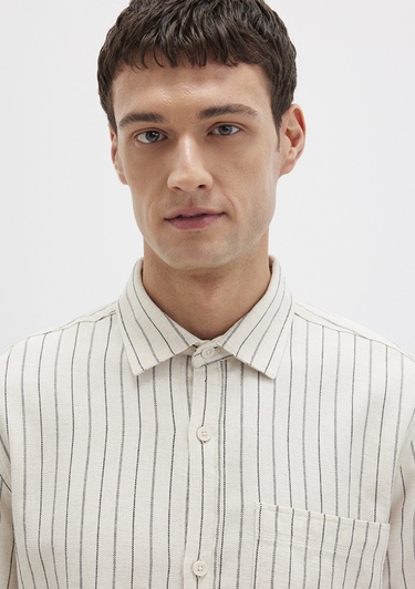  Mavi Çizgili Bej Gömlek Regular Fit / Normal Kesim 0211702-90923