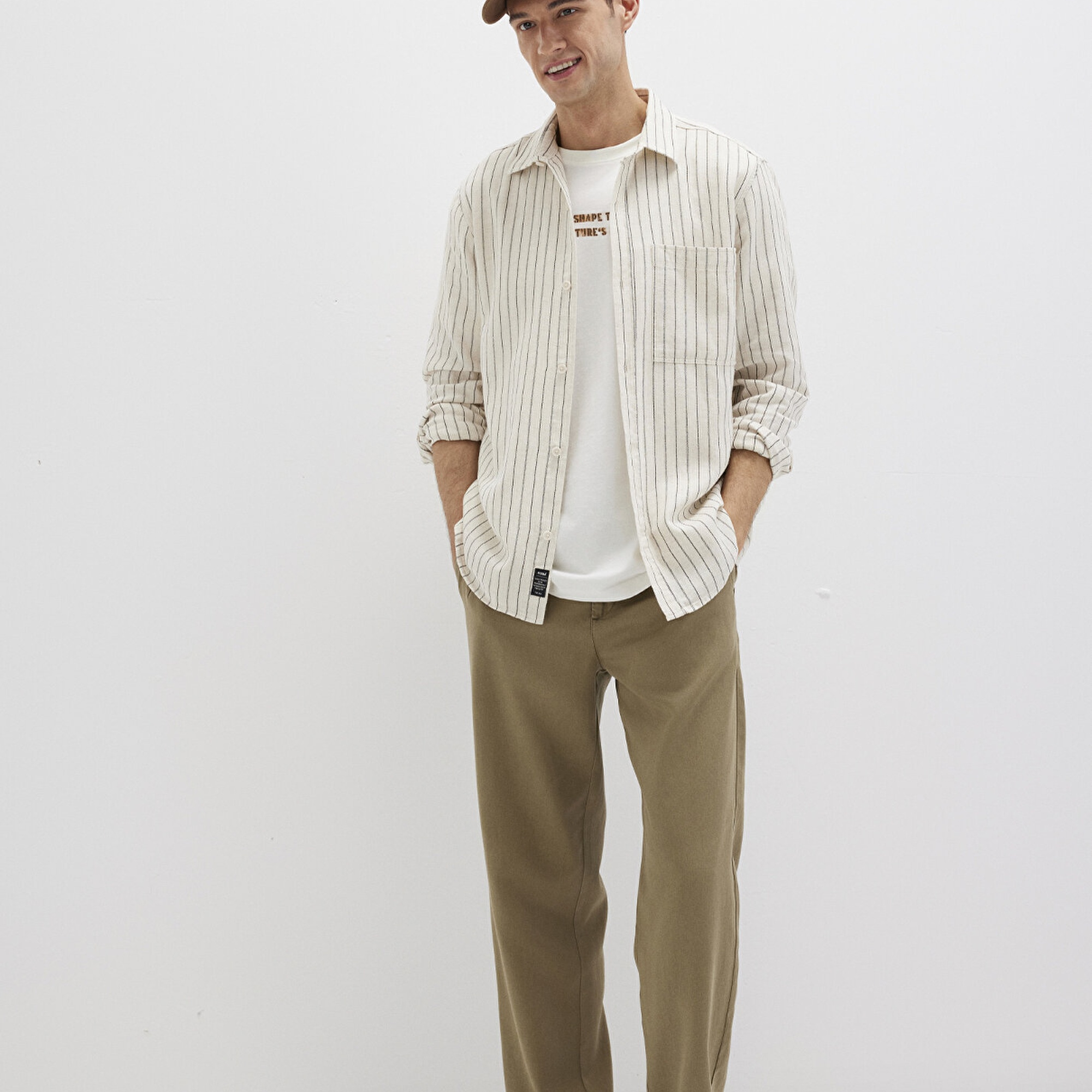 Mavi Çizgili Bej Gömlek Regular Fit / Normal Kesim 0211702-90923