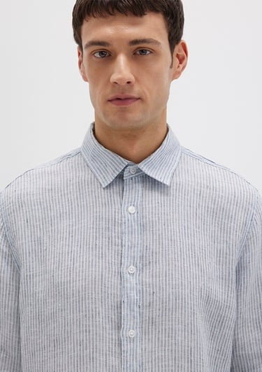 Mavi Çizgili Mavi Gömlek Regular Fit / Normal Kesim 0211694-90913