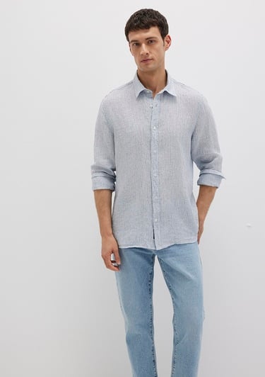  Mavi Çizgili Mavi Gömlek Regular Fit / Normal Kesim 0211694-90913