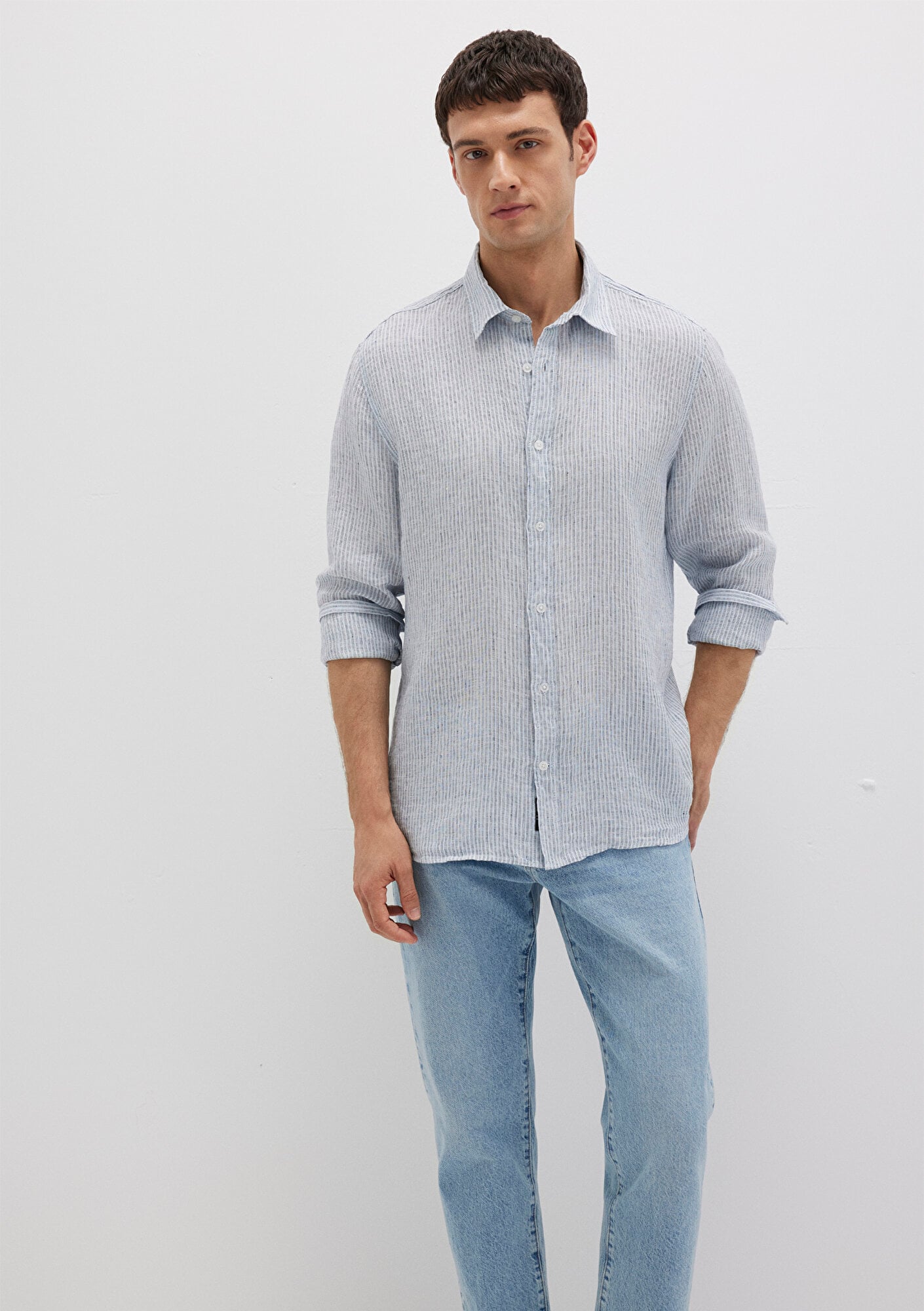  Mavi Çizgili Mavi Gömlek Regular Fit / Normal Kesim 0211694-90913