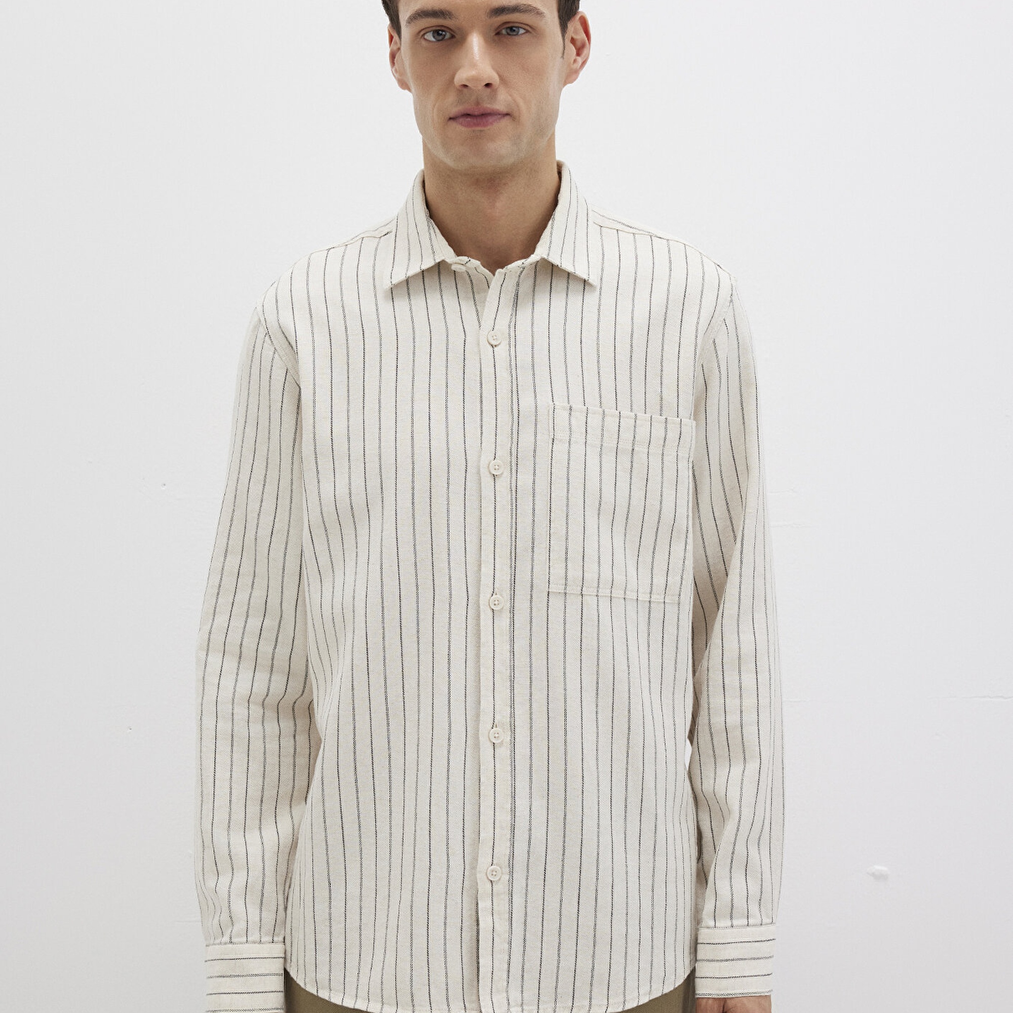 Mavi Çizgili Bej Gömlek Regular Fit / Normal Kesim 0211702-90923