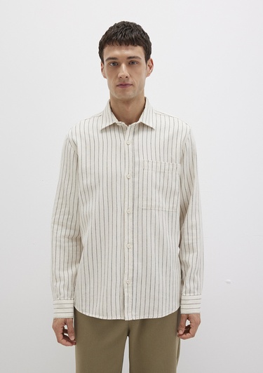  Mavi Çizgili Bej Gömlek Regular Fit / Normal Kesim 0211702-90923